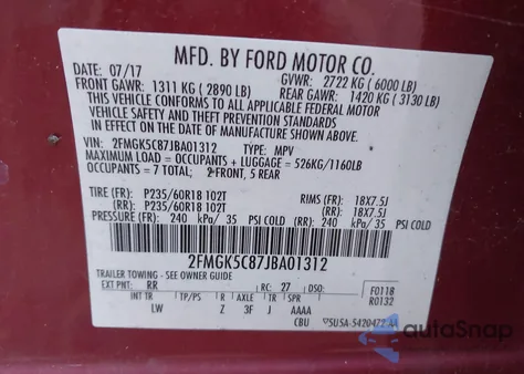 2018 Ford Flex Sel from USA, damaged, VIN 2FMGK5C87JBA01312